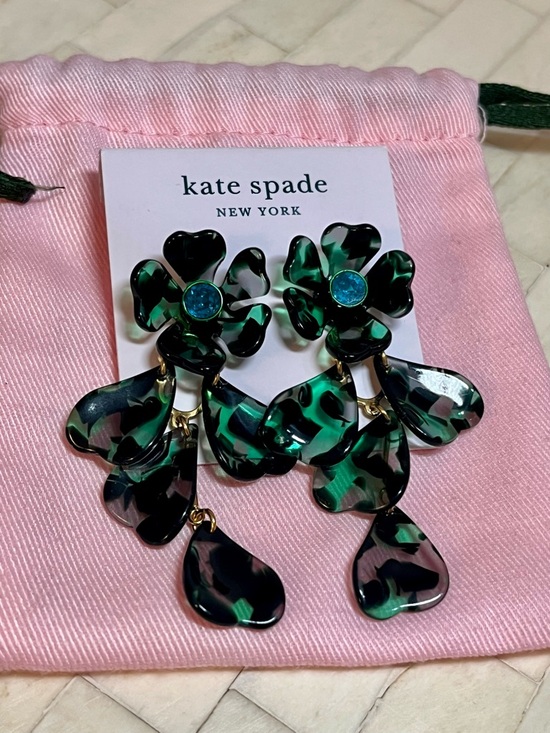kate spade Jewelry - Kate Spade Green Petal Pushers Linear Earrings, with Blue Cubic Zirconia Stone